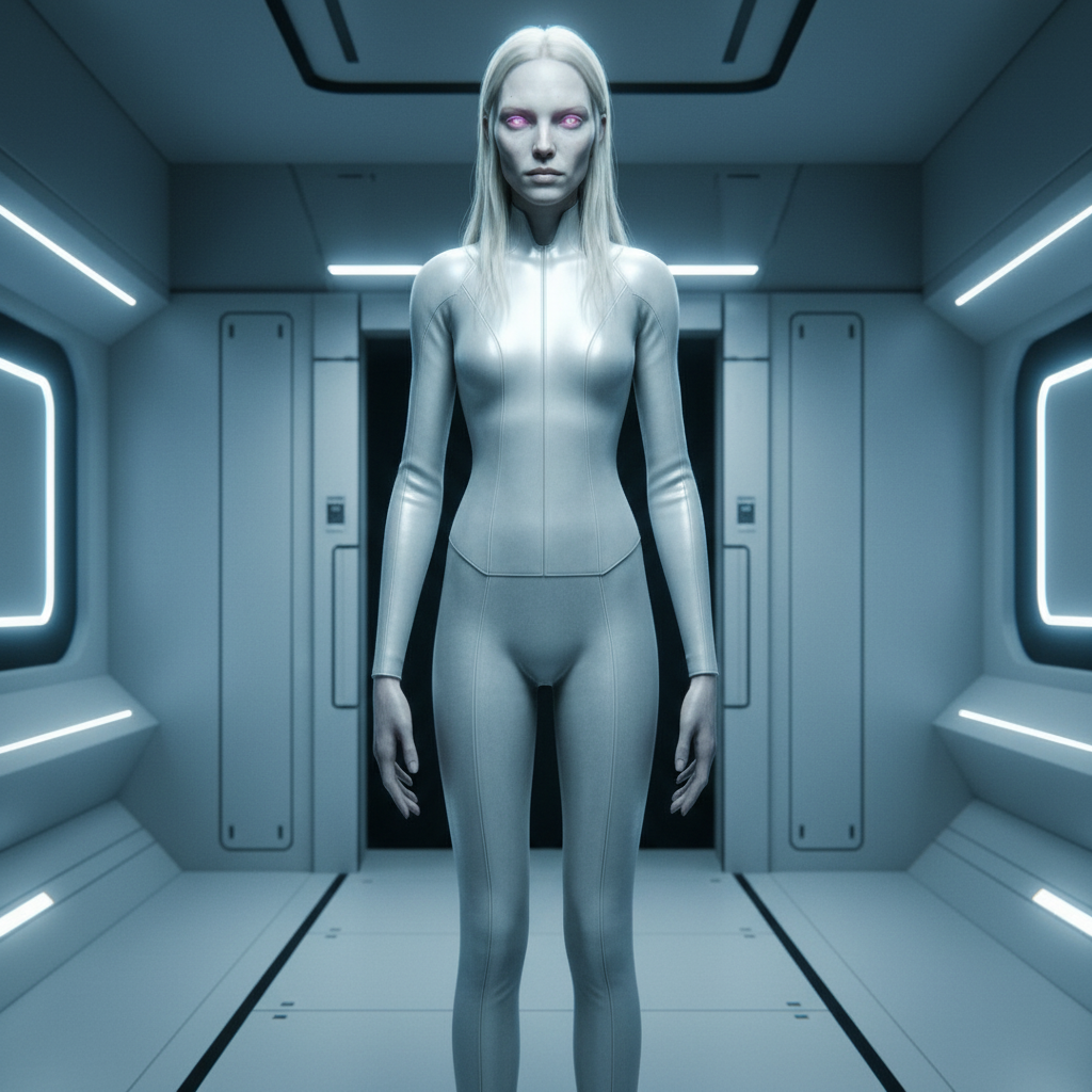 Tall White alien CGI cinematic render